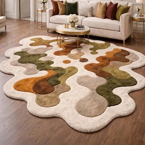 Alfombra abstracta multicolor de forma irregular, suave, hecha a mano, de lujo, para sala de estar, decoración moderna para el hogar, diseño único. - Product Image 6