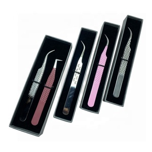 Customized Brand Precision Stainless Steel Eyelash Tweezers <b>Pink</b> Handle <b>Box</b> Packaging Smooth Tip Logo Customization Multi-Length - Product Image 1
