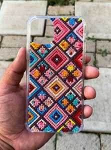 Handmade Cross <b>Stitch</b> Phone Case Easter Eggs Bunnies Blue White Canvas Craft <b>Gift</b> - Product Image 4