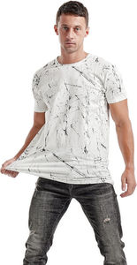 T-shirt décontracté à manches courtes pour homme, imprimé marbre blanc, en popeline de polyester respirante, idéal pour l'été - Product Image 4