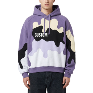 Custom Drip Panel Hoodies Heavyweight Cotton Fleece Oversized <b>Pullover</b> Color Block Streetwear OEM ODM Private Label Supplier - Product Image 1