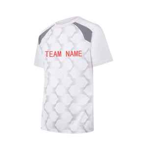 Maillot de football personnalisé pour homme, blanc, sublimation du nom de l'équipe, manches courtes, col rond, polyester respirant, coupe athlétique - Product Image 2