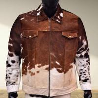 Veste en cuir de cow-boy avec franges pour homme, en cuir de vache véritable, poches avant, fermeture éclair authentique, matelassage intérieur