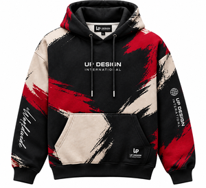 Custom Black <b>Red</b> White Graphic Print Oversized Hoodie Unisex Streetwear Heavyweight Pullover Hooded <b>Sweatshirt</b> for Men <b>Women</b> - Product Image 3