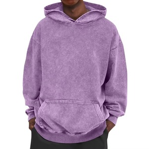 Sweat à capuche polaire surdimensionné personnalisé pour homme, violet vintage, 100% uni, anti-rétrécissement, doublé, brodé, effet délavé à l'acide, vente en gros - Product Image 3