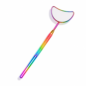 Rainbow Pocket Handheld Moon Shape 3X <b>Magnifying</b> Single Side Stainless Steel Frame <b>Makeup</b> <b>Mirror</b> - Product Image 6