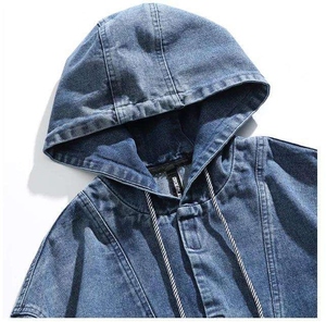 Sweat à capuche en jean pour homme, coupe ample, en coton délavé, avec cordon de serrage, décontracté, pour l'automne, avec poches et détails de surpiqûres - Product Image 4