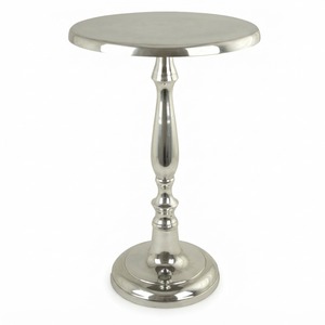 Polished <b>Silver</b> Round <b>Side</b> <b>Table</b> Classic Aluminium Pedestal End <b>Table</b> Luxury Metal Accent Drinks <b>Table</b> for Home Decor - Product Image 1