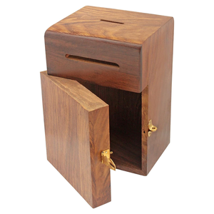 Handmade Wooden Square Savings <b>Box</b> with Hinged Door and Slot for Coin Storage Decorative <b>Money</b> Bank for Home Use - Product Image 1