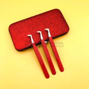 Pince à épiler antistatique en acier inoxydable RMI, revêtement en poudre rouge, pour extensions de cils, pointe précise et lisse, longueur 10 mm - Product Image 3