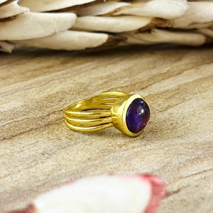 Trendy Bohemian Amethyst <b>Rings</b> for Women Brass Vintage 18K Gold Plated Certified <b>Statement</b> Jewelry Wholesale/OEM/ODM - Product Image 2