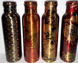 Bouteille d'eau en cuivre pour boire, avec verre en cuivre, qualité supérieure ayurvédique, artisanale, grande taille, martelée - Product Image 4