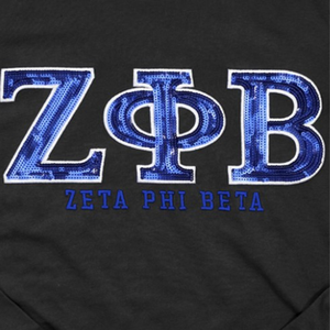 T-shirt à manches longues Zeta Phi Beta avec patch à sequins, noir, lettres grecques, vêtement de sororité, haut en coton élégant, coupe premium - Product Image 5