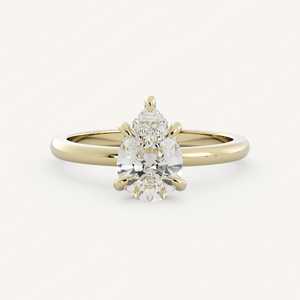 Bague de fiançailles en or massif 14 carats avec diamant taille poire 1,25 carat VS F cultivé en laboratoire, solitaire 5 griffes, alliance minimaliste pour femme - Product Image 1