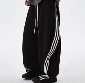 Custom Low MOQ Lightweight Mid Waist <b>Drawstring</b> Closure Breathable Casual Wide-leg 3 Stripes Oversized Sweatpants for Men Street - Product Image 4