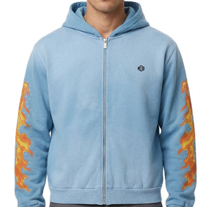 เสื้อฮู้ดซิปเต็มตัวผู้ชาย ลายกราฟิกเปลวไฟแบบกำหนดเอง ประดับเพชรเม็ดเล็ก ผ้าฝ้ายฟลีซพรีเมียม เสื้อฮู้ดสตรีทแวร์คุณภาพสูง สินค้าขายส่ง - Product Image 2