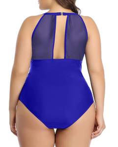 Maillot de bain une pièce grande taille pour femme, col rond, effet ventre plat, respirant, séchage rapide, froncé, OEM, nylon et élasthanne - Product Image 1
