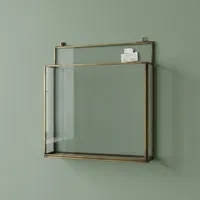 Étagère murale carrée en verre au design artisanal avec cadre en laiton, organisateur de rangement flottant au design moderne pour salon et bureau