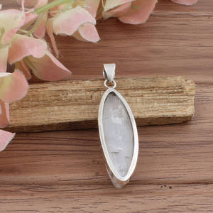 Collar con Colgante de Piedra Lunar Arcoíris Natural, Plata de Ley 925, Engaste de Platino, Corte Marquesa, Gema con Destello Azul - Product Image 4