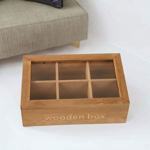 กล่องไม้ฝาแก้วแบบมีช่องแบ่งลายแกะสลักสไตล์โมเดิร์นสำหรับจัดเก็บ - Product Image 3