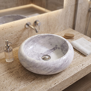 Lavabo rond en marbre blanc, écologique, résistant à l'eau, moderne, pour salle de bain, avec drain intégré, capacité 9L - Product Image 2