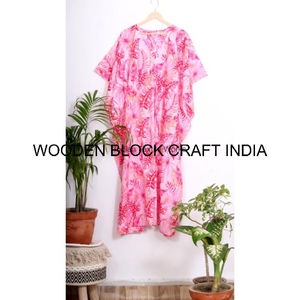 Vêtement de nuit pour femmes, robe ample, caftan indien en coton pour femmes, caftan long imprimé à la main en coton - Product Image 5