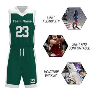 Conjunto de Uniforme de Baloncesto Verde Personalizado, Cuello en V, Sin Mangas, Poliéster que Absorbe la Humedad, Unisex para Adultos, Todas las Temporadas - Product Image 5