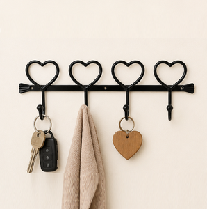 Industrial Black Wrought Iron Heart Shaped Wall <b>Hook</b> Rail Heavy Duty 4-<b>Hook</b> Metal Rack for Entryway Keys Coats And Kitchen <b>Hooks</b> - Product Image 2