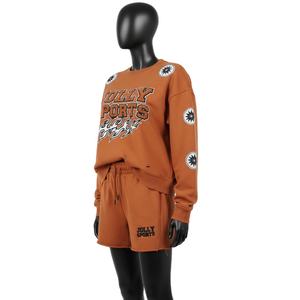 Ensemble sweat-shirt et short pour femme en coton polyester GSM épais, orange brûlé, avec logo brodé - Product Image 4