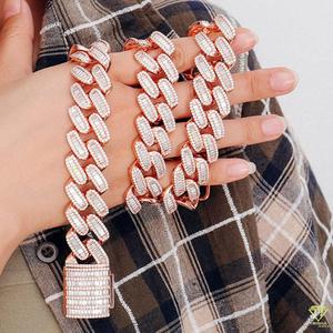 925 hombres de plata esterlina 20mm Baguette cadena de eslabones cubanos Iced Hip Hop estilo Miami rapero joyería Moissanite para Hip Hop - Product Image 2