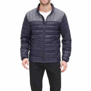 Veste matelassée bleu marine pour homme, col montant, fermeture éclair, coupe-vent, légère, décontractée, pour l'automne - Product Image 1