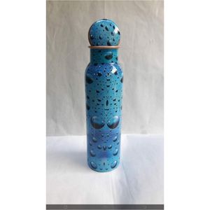 Wholesale Handmade Pure Copper Water <b>Bottle</b> with Leak Proof Cap Blue Water Drop Printed Ayurvedic Health Fitness <b>Drinking</b> Vessel - Product Image 1