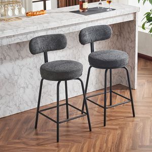 Set Moderno di 2 Sgabelli da Bar Rivestiti in Bouclé con Gambe in Metallo e Poggiapiedi Girevoli a 360 Gradi - Product Image 6