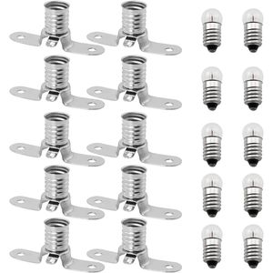 Miniature E10 Light <b>Socket</b> Bulbs 10PCS <b>Screw</b> Base Lamps with Base Holders for Home Electrical Circuit Experiment & Lighting - Product Image 1