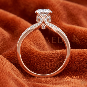 Round Cut Moissanite Engagement Ring Rose Gold Plated Split Shank Curved Pave Band Wedding Ring Jewelry <b>Gift</b> - Product Image 2