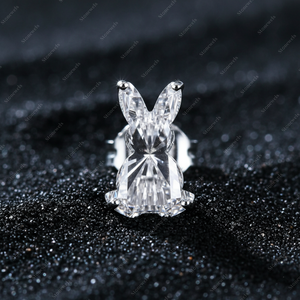 Diamond Bunny Shape <b>Stud</b> Earrings, Adorable Rabbit Ear <b>Studs</b> - Product Image 2
