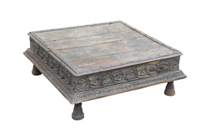 Haswani Handicrafts Vintage Wooden Low Table Hand Carved Coffee Table Rustic <b>Floor</b> <b>Seating</b> Chowki Furniture - Product Image 2