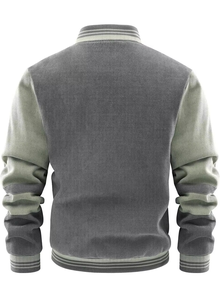 เสื้อแจ็คเก็ตวาร์ซิตี้วินเทจสำหรับผู้ชาย คอตั้ง กระดุมแถวเดียว พิมพ์ลายตามสั่ง ปักลายด้านหน้า แขนเสื้อตัดกัน ชายเสื้อแบบริบ สำหรับฤดูใบไม้ร่วง - Product Image 5