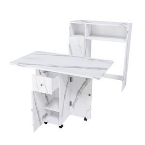 Mesa de Comedor Plegable Blanca Multifuncional con Aparador y Almacenamiento Montados en la Pared para Apartamentos Pequeños - Product Image 4