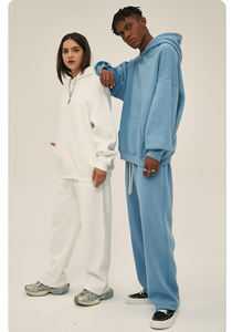 Ensemble de survêtement décontracté pour homme, grande taille, avec logo brodé personnalisé, 100% coton, manteau à capuche et pantalon de jogging surdimensionnés - Product Image 4