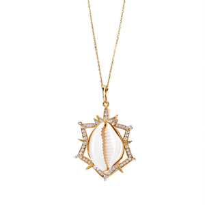 Pendentif Coquillage Cauris Plaqué Or 18K avec Pierres de Zirconium Pavées, Finition Rhodium, Bijou Fait Main Motif Croix - Product Image 2