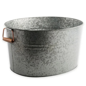 Wholesale Galvanized Metal Ice Bucket With Durable Wooden Handles Rust-Resistant Oval Beverage Tub For Chilling Wine <b>Beer</b> - Product Image 1