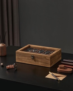Wood Watch <b>Box</b> with 10-Slot Case Solid Organizer Large Glass Lid Watch Display & Jewelry <b>Storage</b> <b>Box</b> - Product Image 1