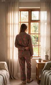 Conjunto de Pijama de Algodón para Mujer, Estampado Floral, Camiseta con Botones, Manga Corta, Ropa de Dormir de Verano, Ropa de Estar por Casa - Product Image 4