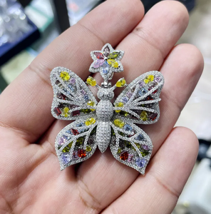 Pendentif papillon pour femme Multicolore Moissanite Iced Out Bijoux en argent - Product Image 3