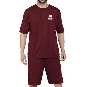 Ensemble T-shirt et short en toile pour homme, personnalisable avec logo, respirant, séchage rapide, couleur contrastée, deux pièces, 100 % coton, best-seller - Product Image 1