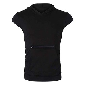 เสื้อออกกำลังกายสีดำ เสื้อผ้าผู้ชาย เสื้อฮู้ดแขนกุดแบบสวมใส่สบาย มีกระเป๋าซิป - Product Image 1