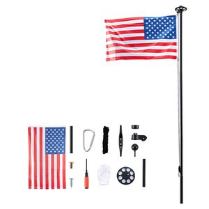 20ft Heavy Duty Sectional Flagpole Kit with 136 LED <b>Solar</b> <b>Light</b> for Outdoor <b>Ground</b> Use - Product Image 1