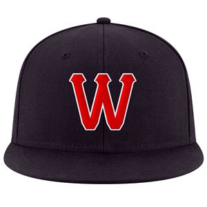 Casquette snapback marine à 6 panneaux avec broderie rouge et blanche, unisexe, décontractée - Product Image 2
