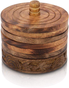 Elegant Luxury Wooden <b>Coasters</b> <b>Set</b> with Vintage Style Durable Wrought Iron Holder Eco-Friendly Handmade - Product Image 3